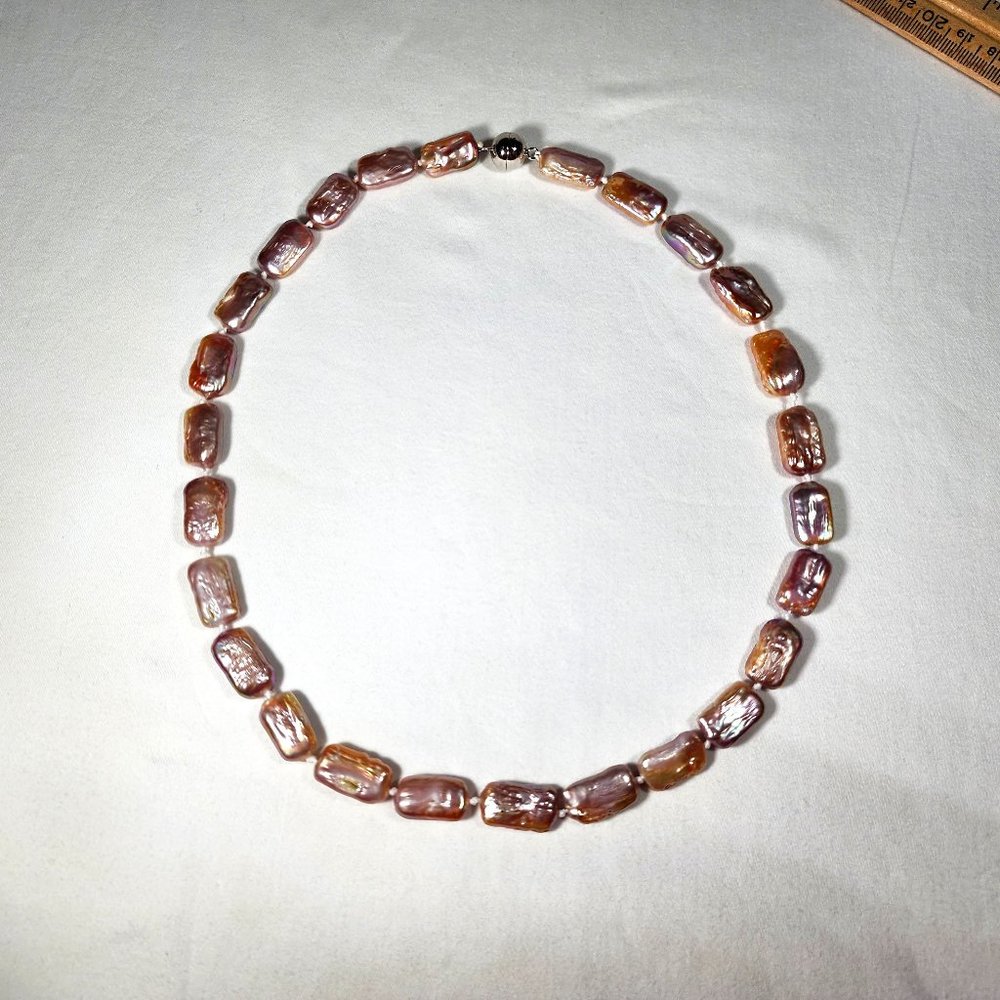 Keshi cultured Pearl necklace in Rhodium over 925 Sterling 20in w/magnetic clasp